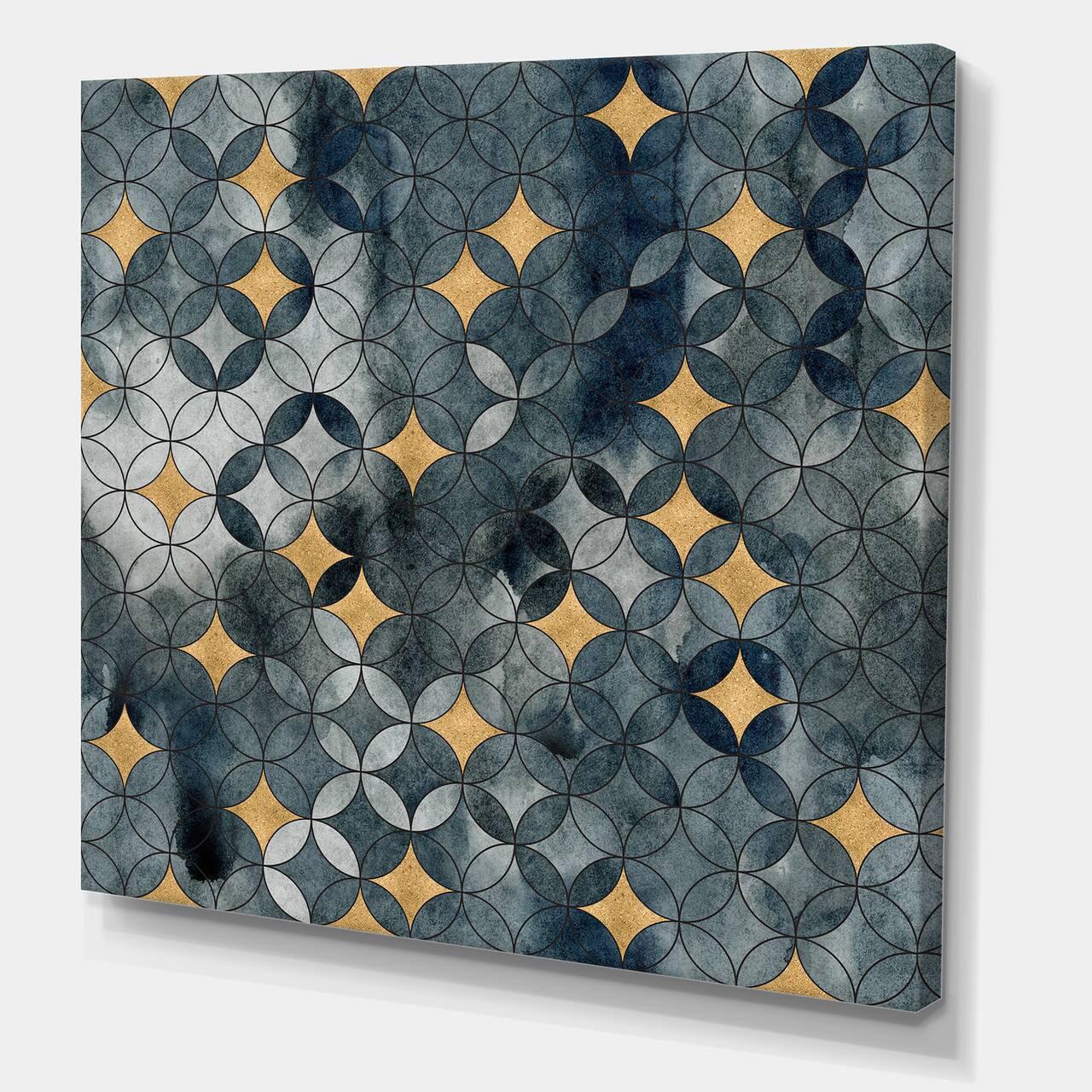 Designart - Geometry Intersecting Circles WIth Golden Stars - Modern Canvas Wall Art Print